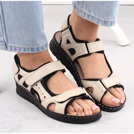 Sandalias mujer cómodas piel con velcro, beige Artiker 52C0294 3