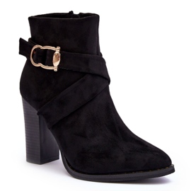 Botines De Ante Con Tacón Alto Y Hebilla, Eftane Negro 3