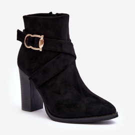 Botines De Ante Con Tacón Alto Y Hebilla, Eftane Negro 1