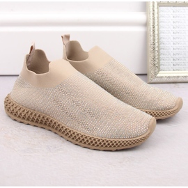 S.Barski Deportivas slip-on de mujer con circonitas beige D&amp;A TW121 3