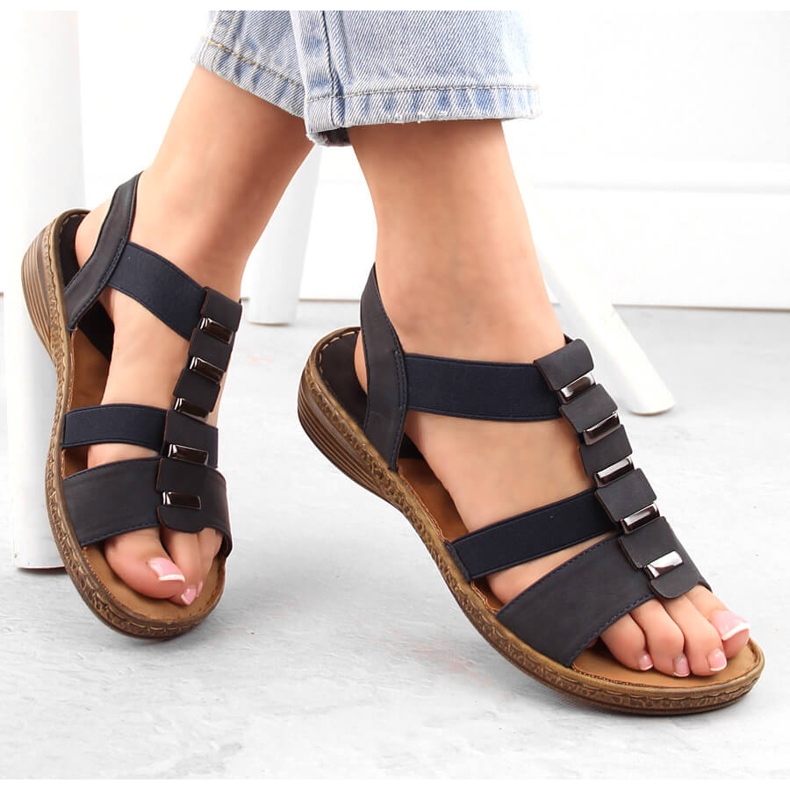 Sandalias slip-on de mujer con elásticos azul marino eVento 4940 1 Sandalias slip-on de mujer con elásticos azul marino eVento 4940 1