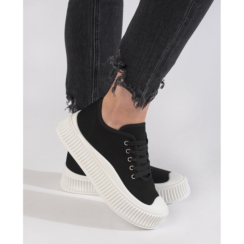 Zapatillas de mujer con plataforma y cordones, negro 2