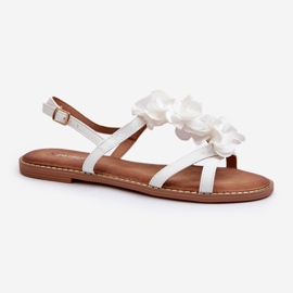 Sandalias Planas de Mujer Decoradas con Flores, Blanco Abidina 1