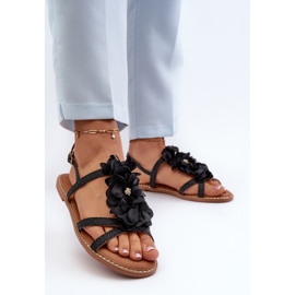 Sandalias Planas de Mujer Decoradas con Flores, Negro Abidina 2