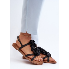 Sandalias Planas de Mujer Decoradas con Flores, Negro Abidina 1