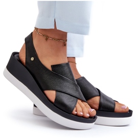 Zazoo 40256 Sandalias Cuña Piel, Negro 10