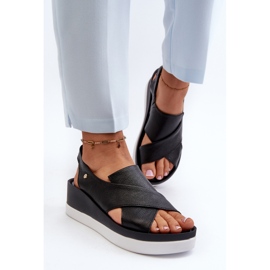 Zazoo 40256 Sandalias Cuña Piel, Negro 5