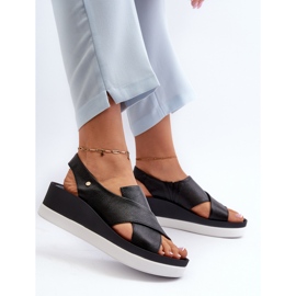 Zazoo 40256 Sandalias Cuña Piel, Negro 9