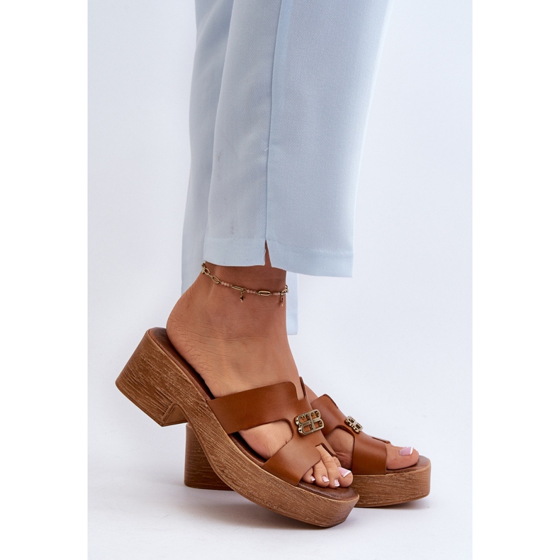 Zazoo 40412 Chanclas Mujer Elegantes De Piel Con Adorno Dorado, Marrón 2