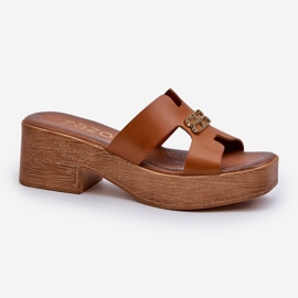 Zazoo 40412 Chanclas Mujer Elegantes De Piel Con Adorno Dorado, Marrón 1
