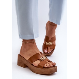 Zazoo 40412 Chanclas Mujer Elegantes De Piel Con Adorno Dorado, Marrón 4
