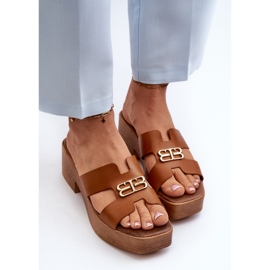 Zazoo 40412 Chanclas Mujer Elegantes De Piel Con Adorno Dorado, Marrón 5