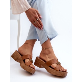 Zazoo 40412 Chanclas Mujer Elegantes De Piel Con Adorno Dorado, Marrón 6