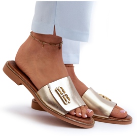 Zazoo 40384 Chanclas Elegantes de Piel para Mujer, Dorado 9