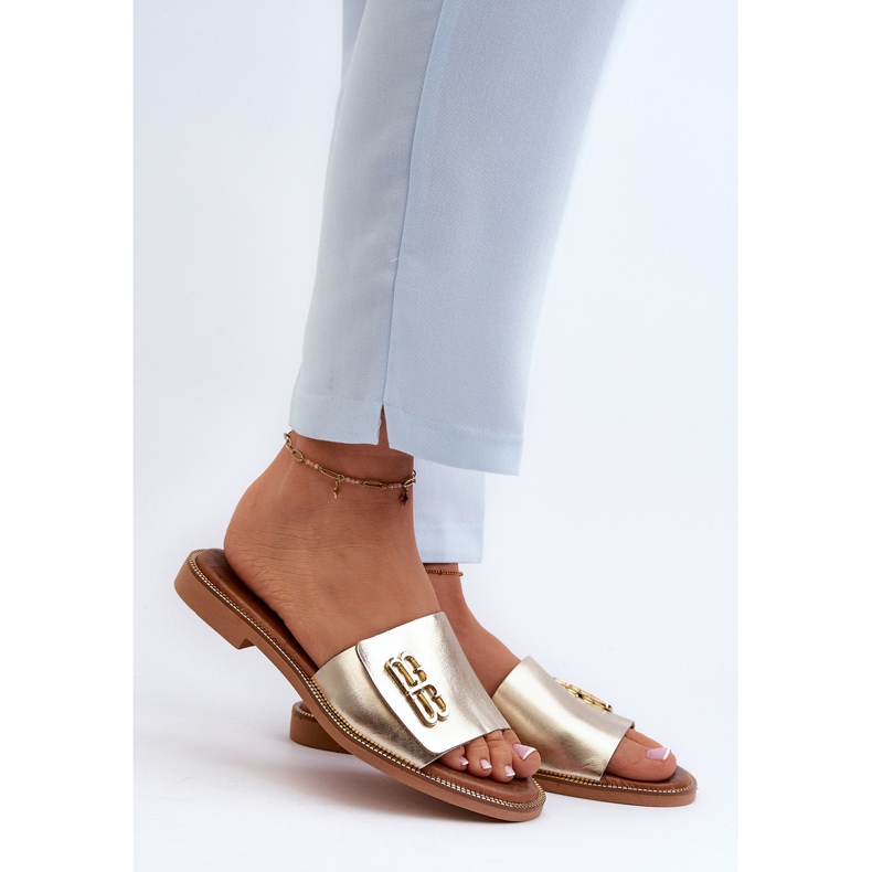 Zazoo 40384 Chanclas Elegantes de Piel para Mujer, Dorado 2