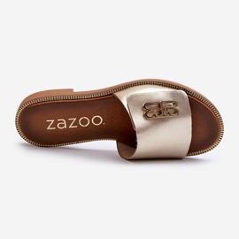 Zazoo 40384 Chanclas Elegantes de Piel para Mujer, Dorado 6