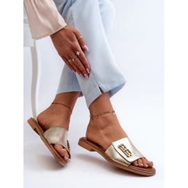 Zazoo 40384 Chanclas Elegantes de Piel para Mujer, Dorado 8