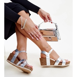 Sandalias cuña Gabera corcho plateado plata 1