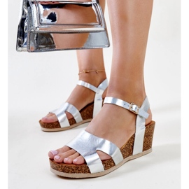 Sandalias cuña Gabera corcho plateado plata 2