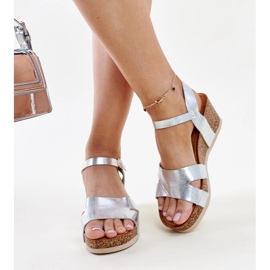 Sandalias cuña Gabera corcho plateado plata 3