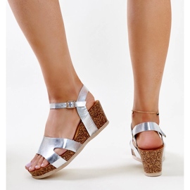 Sandalias cuña Gabera corcho plateado plata 5