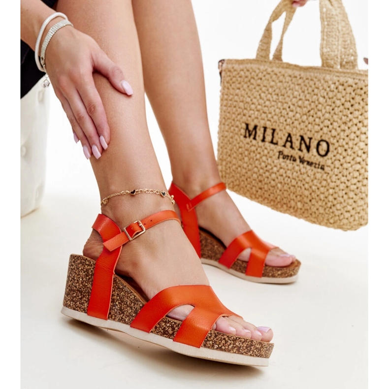 Sandalias cuña Gabera corcho naranja 1