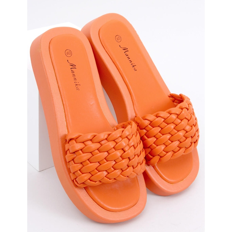 Babuchas de suela alta con rayas trenzadas Elida Naranja 1