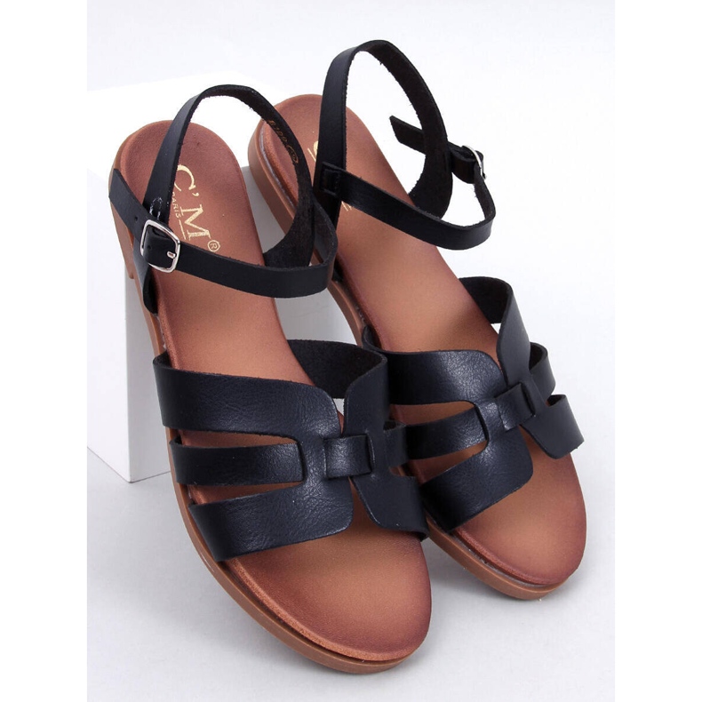 Manzo Sandalias planas de mujer Negro 1