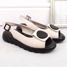 Sandalias mujer cómodas de piel con plataforma beige Artiker 52C1639 4