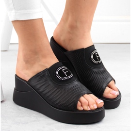 Pantuflas con cuña calada de piel negra de Filippo DK6141 negro 3