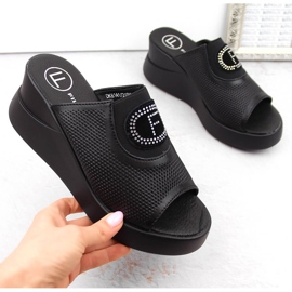 Pantuflas con cuña calada de piel negra de Filippo DK6141 negro 6