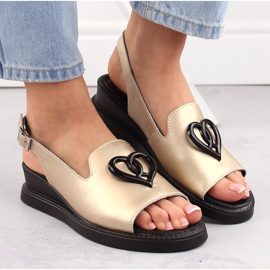 Sandalias cuña mujer en piel, dorado Filippo DS6069 3