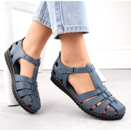 Sandalias de mujer de piel totalmente calada, azul, T.Sokolski A88 1