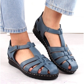 Sandalias de mujer de piel totalmente calada, azul, T.Sokolski A88 3