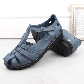 Sandalias de mujer de piel totalmente calada, azul, T.Sokolski A88 5