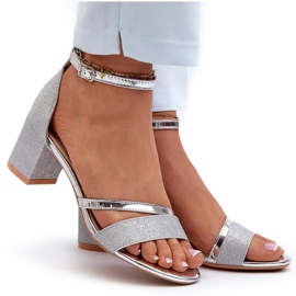 Vinceza Sandalias Mujer Glitter Tacón Bajo Plata Ploemis 10