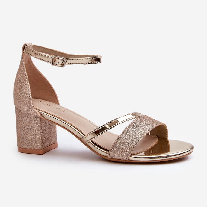 Vinceza Sandalias de tacón bajo con purpurina para mujer, Golden Ploemis dorado 2
