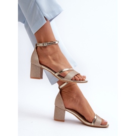 Vinceza Sandalias de tacón bajo con purpurina para mujer, Golden Ploemis dorado 1