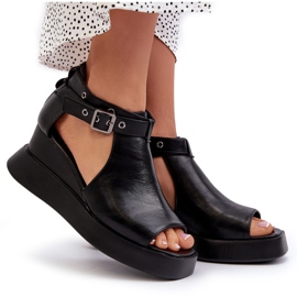 Jezzi Sandalias De Mujer Con Plataforma Y Cuña Confeccionadas En Piel Ecológica, Negro Hloeli 9