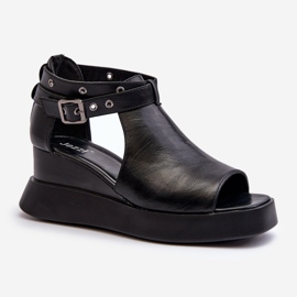 Jezzi Sandalias De Mujer Con Plataforma Y Cuña Confeccionadas En Piel Ecológica, Negro Hloeli 1