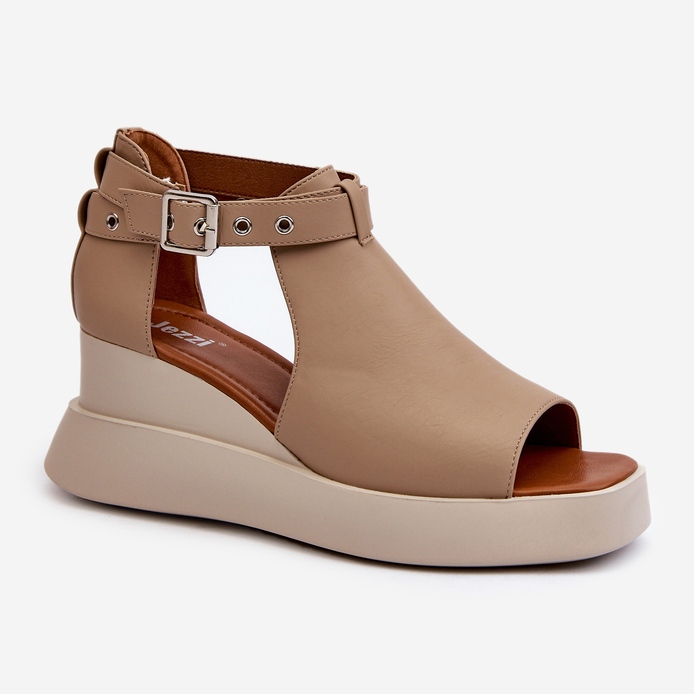 Jezzi Sandalias De Mujer Con Plataforma Y Cuña Confeccionadas En Piel Ecológica, Beige Hloeli 1