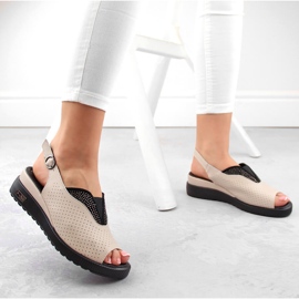 Sandalias cuña calada piel beige Filippo DS6145 2