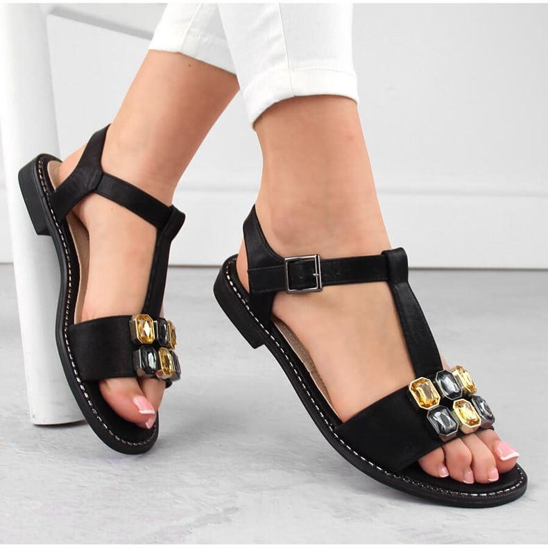 Sandalias de mujer cómodas negras con circonitas S.Barski 030 negro 2