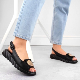 Cómodas sandalias de piel con plataforma Artiker W HBH74A, negro 1