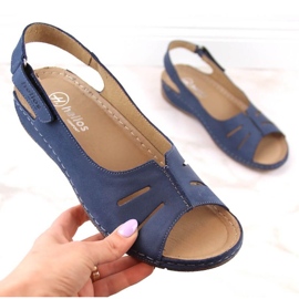 Sandalias cómodas de piel Helios W H117A, azul marino 1