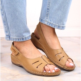 Sandalias cómodas de piel con velcro Helios W H117B marrón 4
