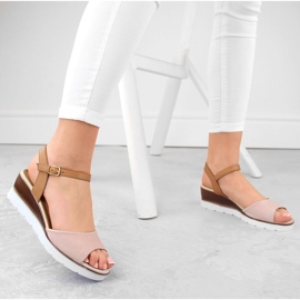 Sandalias cuña mujer piel rosa Potocki 77300 rosado 2