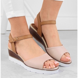 Sandalias cuña mujer piel rosa Potocki 77300 rosado 3