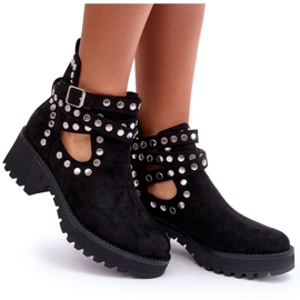 Ideal Shoes Botines Mujer Ante Con Tachuelas Decorativas, Negro 7