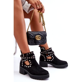 Ideal Shoes Botines Mujer Ante Con Tachuelas Decorativas, Negro 5